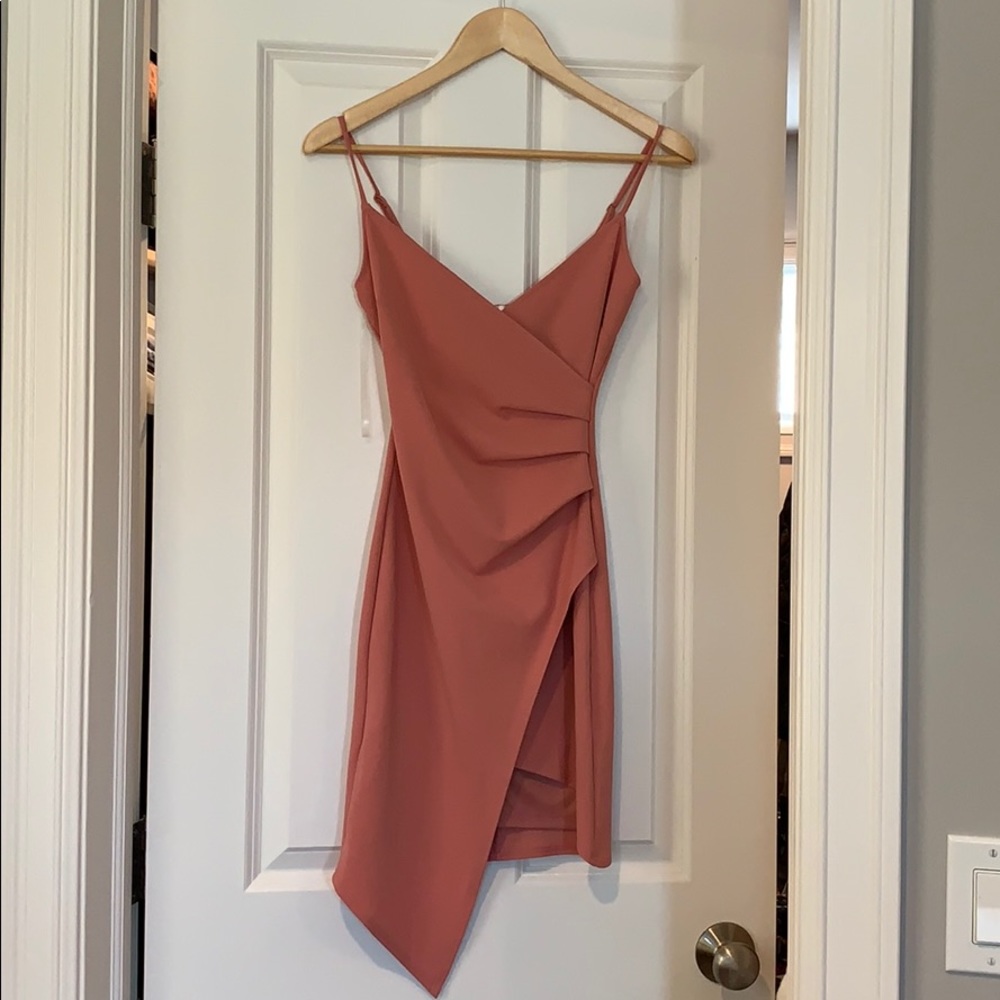 Sunset + Spring Blush Ruched Faux Wrap Dress - XS